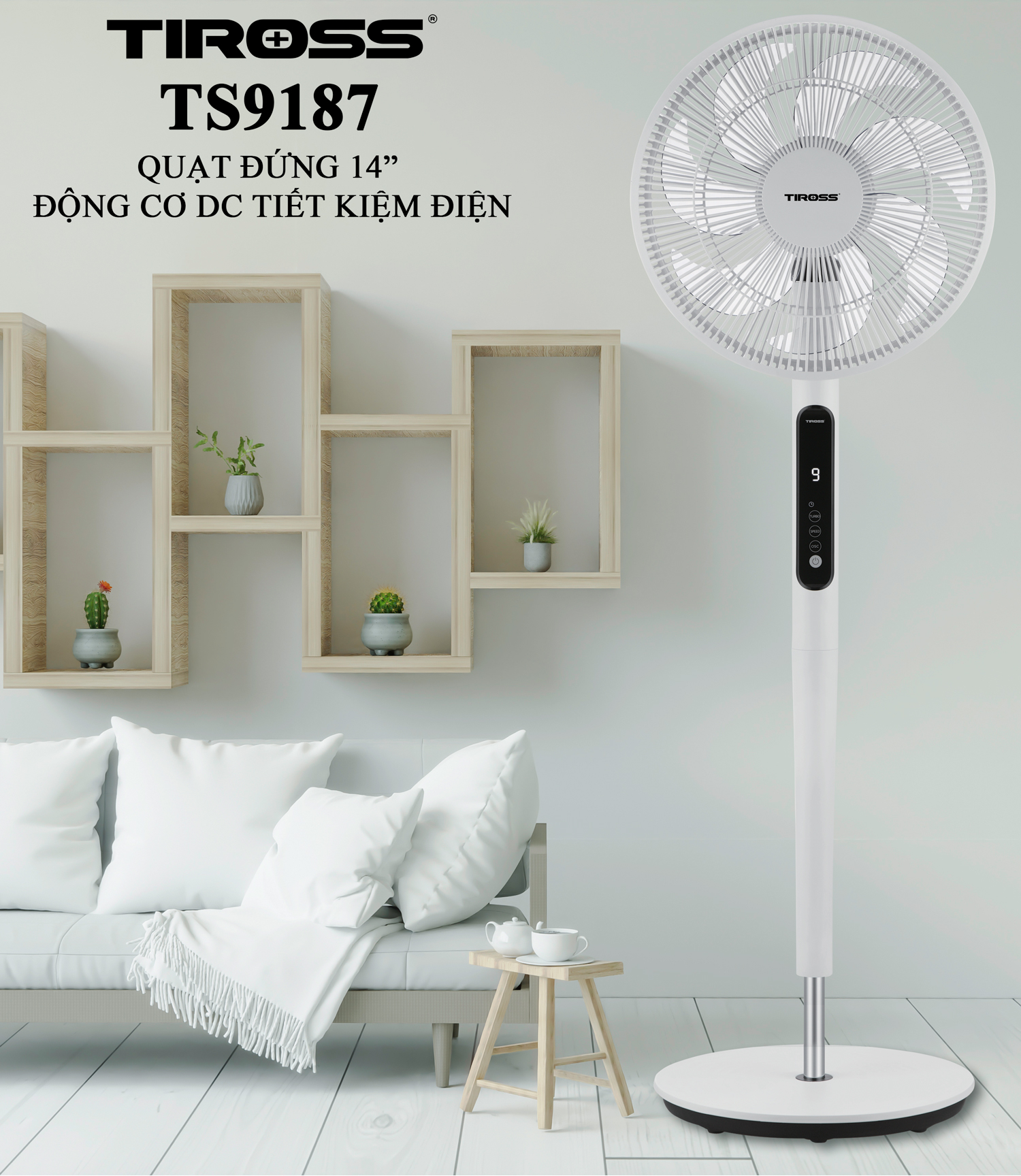 Quạt Đứng Tiross TS9187 Động cơ DC - 7 Cánh Quạt Có Điều Khiển- Hàng Chính Hãng