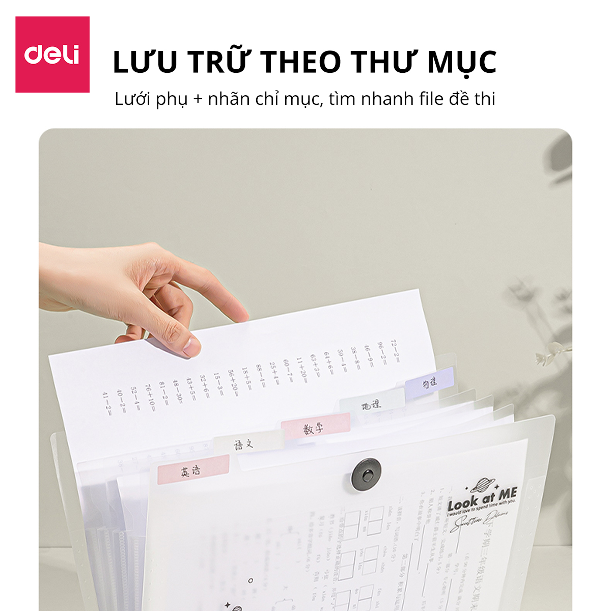 Cặp đựng tài liệu 5 ngăn/8 ngăn trong suốt A4 Deli File Đựng Tài Liệu Hồ Sơ, Túi Hồ Sơ Văn Phòng, File Lưu Trữ Đa Năng Trong Suốt Phi Hành Gia - có Nhãn dán đính kèm