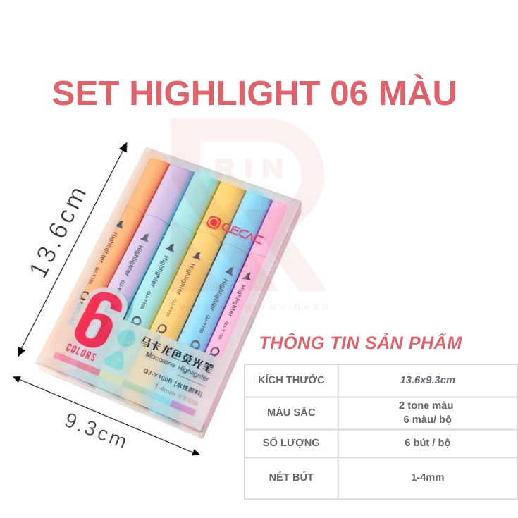 Set 6 bút highlight dạ quang đánh dấu dòng Macarone and Mid Highlighter