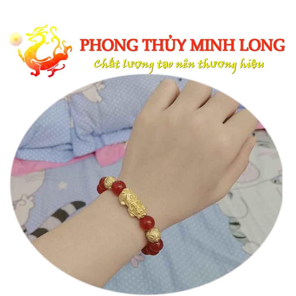 Vòng tay đá Mã Não Đỏ 3A mix tỳ hưu và 2 hạt Vàng