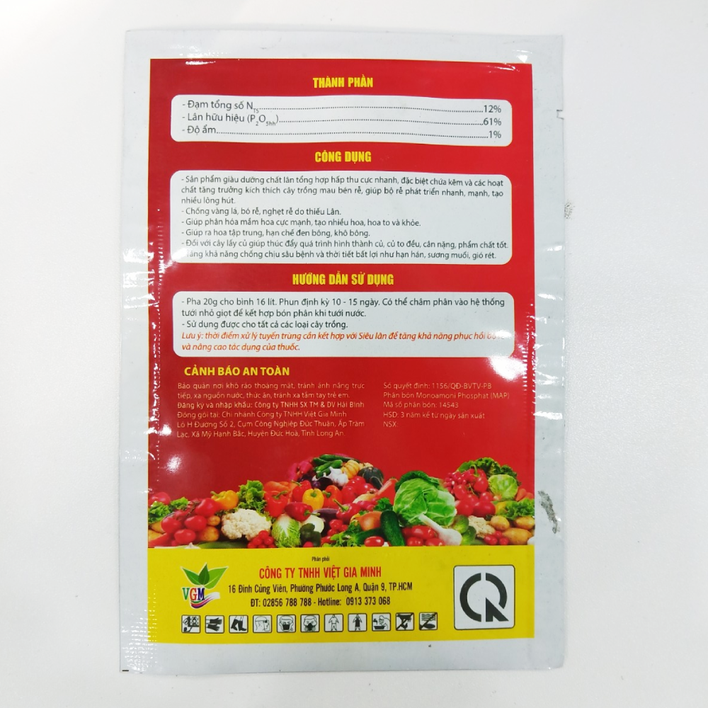 Phân bón MONO AMMONIUM PHOSPHATE MAP 12-61 HAI BINH siêu lân 20G