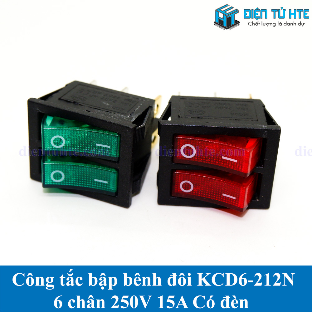 Công tắc bập bênh đôi ON-OFF KCD6 KCD6-212N 6 chân 250V 16A Có đèn