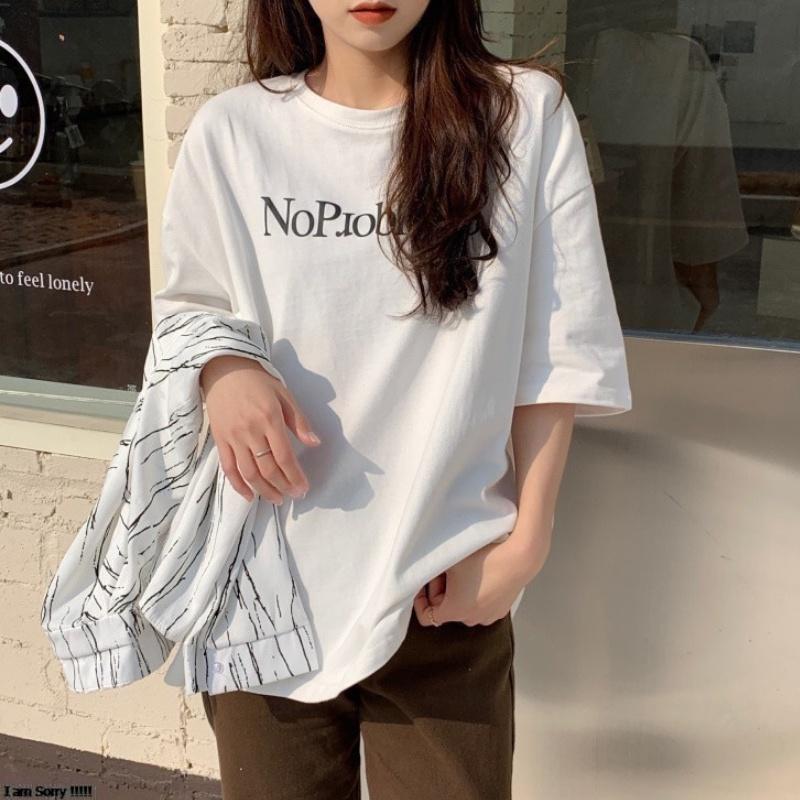 Áo cotton nữ nam unisex thun tay lỡ sweater ulzzang phông đen cotton oversize form rộng in hình cool ngầu NO PROBLEM