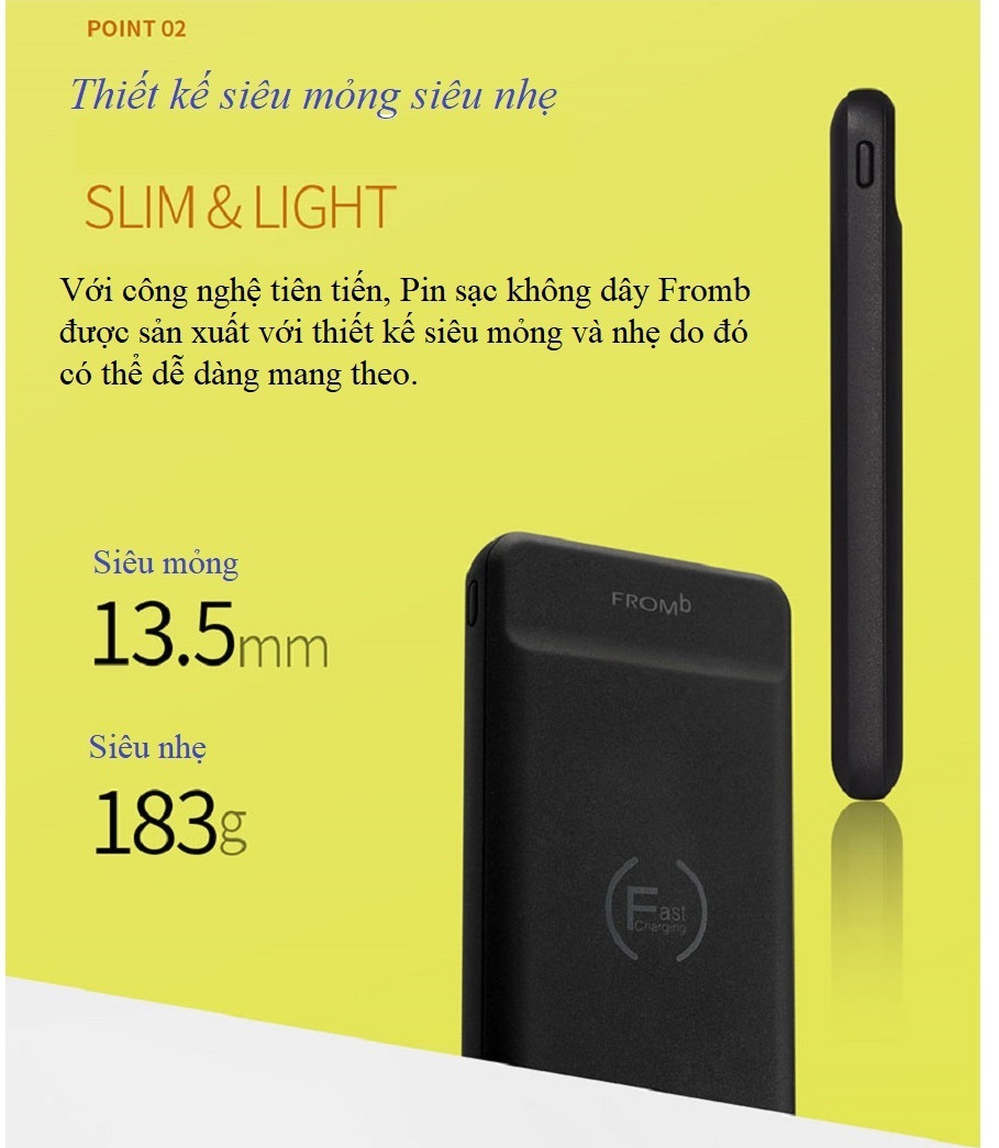 Pin sạc nhanh không dây chính hãng Fromb Korea-8000mAh- Màu đen