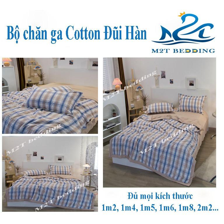 Bộ chăn ga gối Cotton Hàn M2T bedding sét hè chăn chần bông miễn phí bo chun drap ga giường