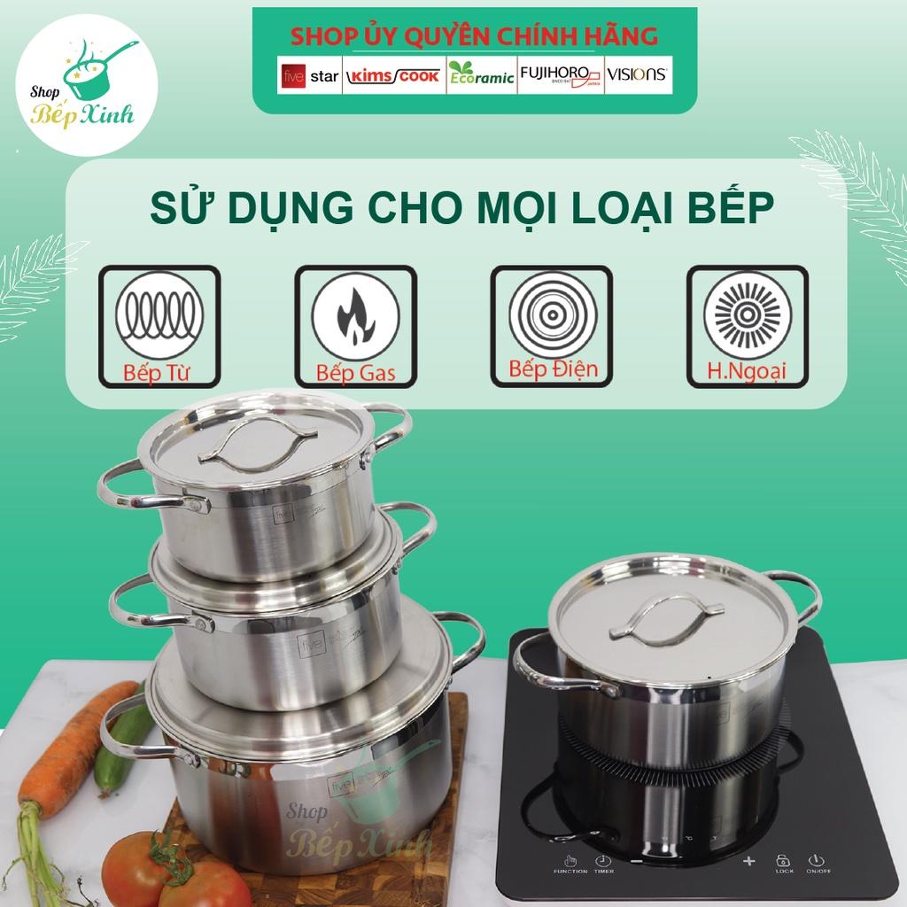 Bộ nồi chảo chống dính vân đá 3 lớp đáy liền inox 304 Fivestar Plus 6 món quai oval nắp kính