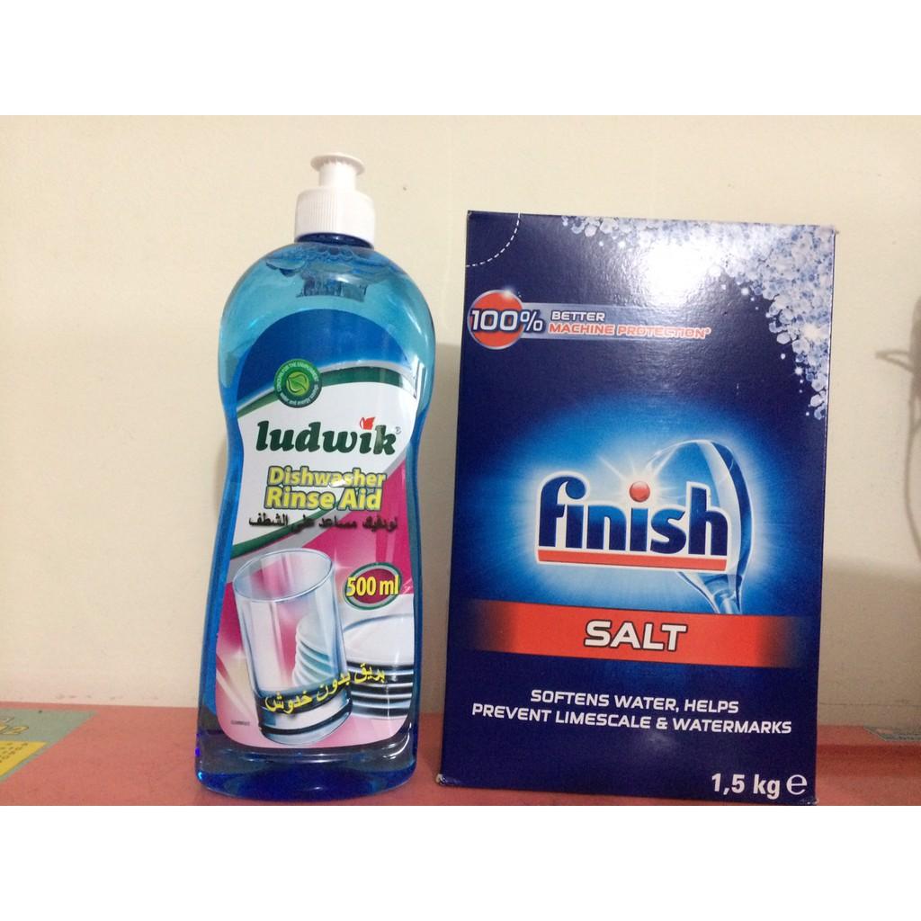 Combo Muối Finish 1.5kg + Nước làm bóng  finish 400ml + tặng que thử nước cứng