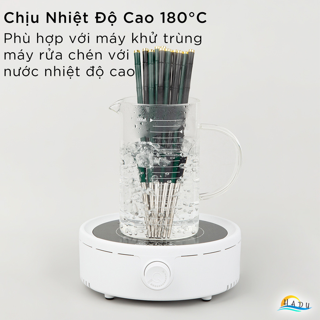 [10 Đôi] Đũa Ăn Cơm Inox 304 Chống Trượt Kiểu Hàn Quốc Cao Cấp Hình Cây Tre Sang Trọng HADU