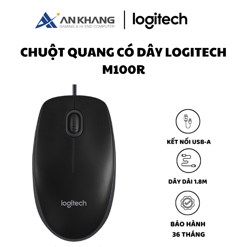 Chuột Quang có dây Logitech M100r - Hàng Chính Hãng - Bảo Hành 36 Tháng