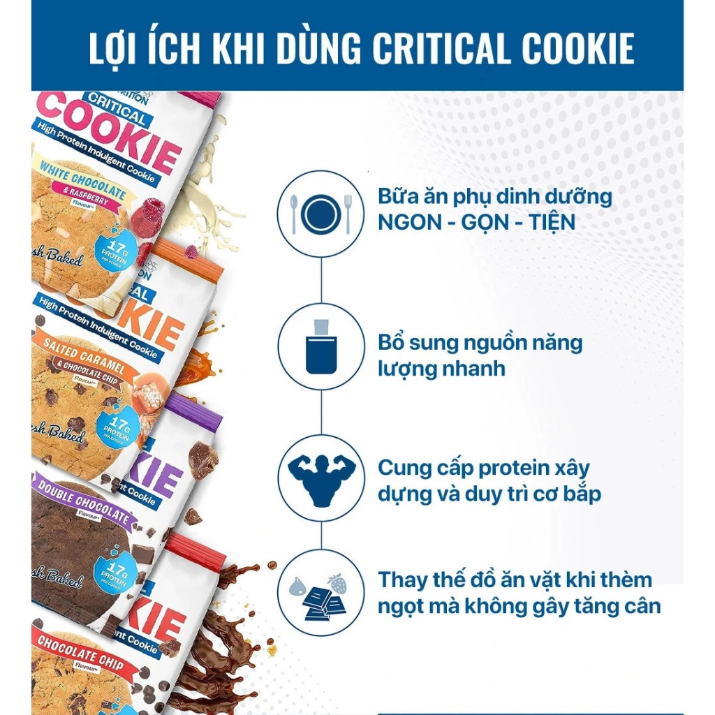 Bánh Protein Bar Applied Critical Cookie12 Bánh (85g/Bánh), Thay Thế Bữa Ăn Phụ