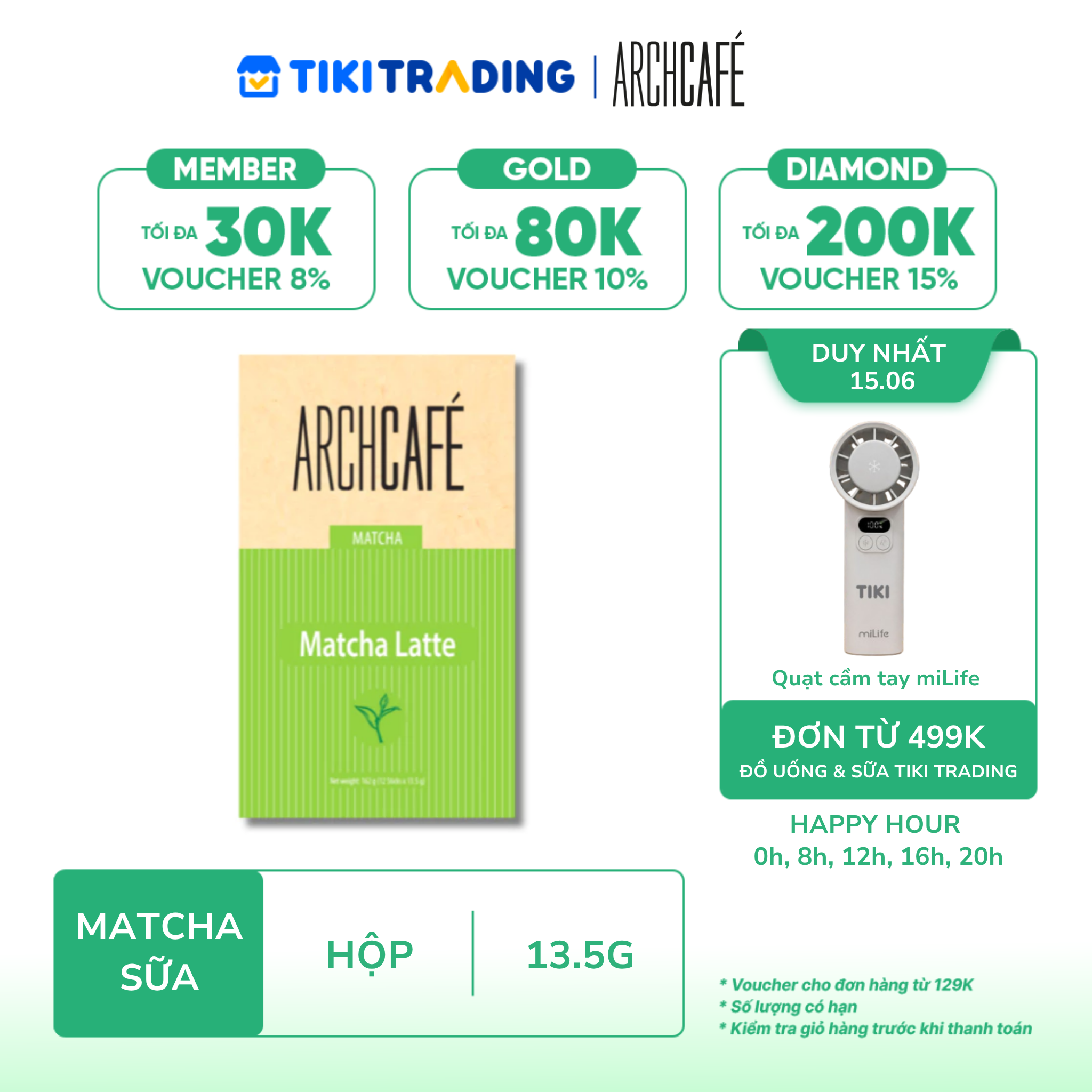 Trà Matcha Sữa Hoà Tan Archcafe (12 gói x 13.5g)