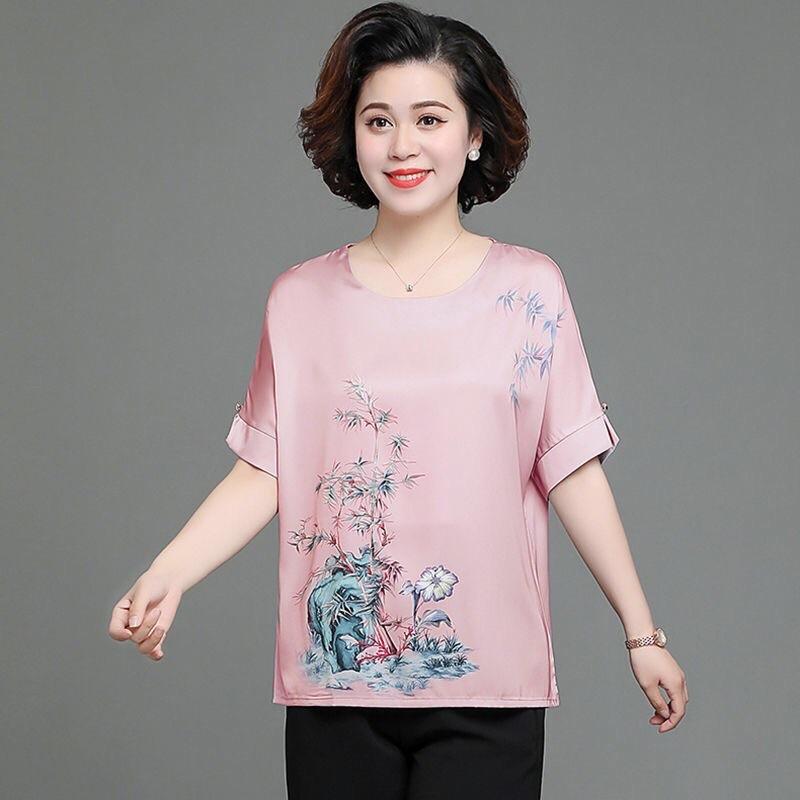 Áo trung niên nữ, áo sơ mi cho mẹ kiểu dáng sang trọng, áo kiểu chất vải lụa siêu mát nhẹ đẹp