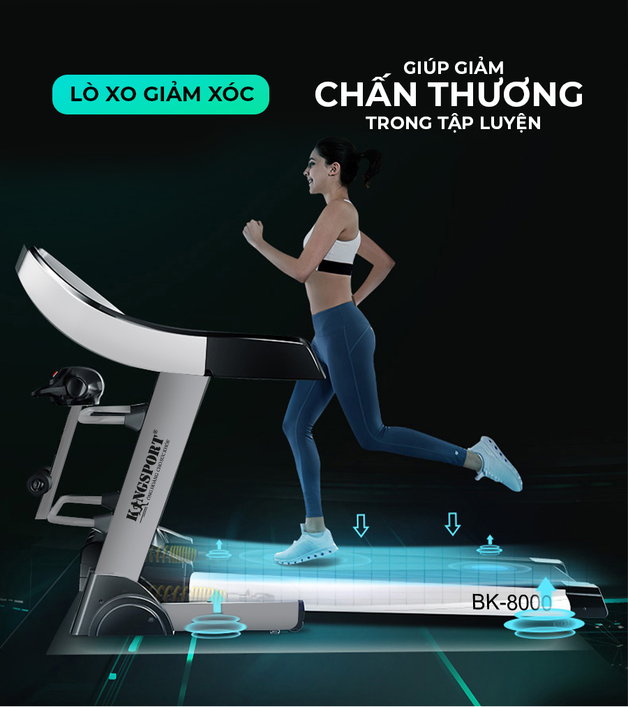 Máy chạy bộ tại nhà Kingsport BK-8000 Pro đa năng có chức nâng dốc tự động, kèm theo đai massage và thanh gập bụng