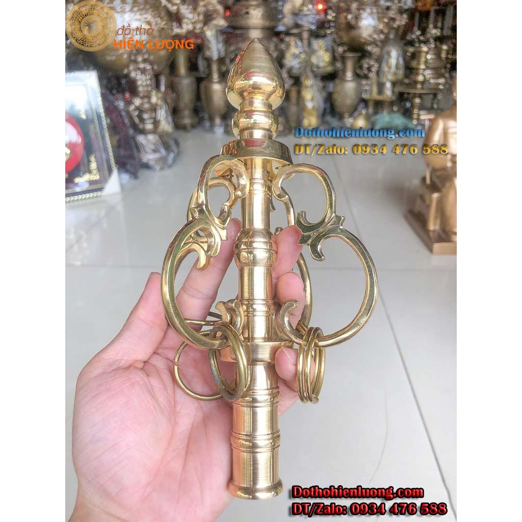 Đầu Tích Trượng Màu Vàng Bằng Đồng Phong Thủy Cao 25cm