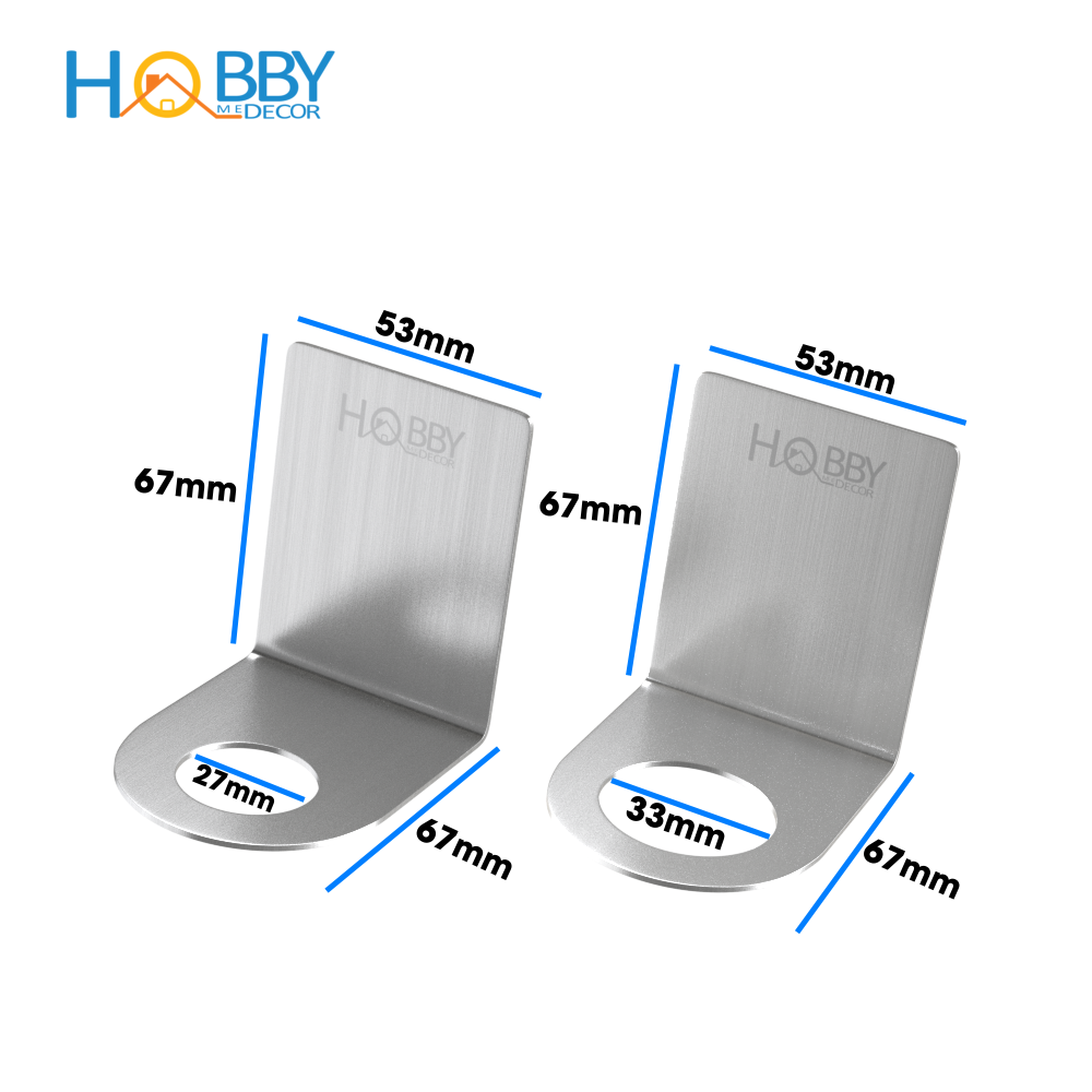 Bộ 2 móc treo cổ chai dầu gội, nước rửa tay Inox 304 dán tường gạch men - có sẵn keo dán sealant fix siêu dính - HOBBY MTDG
