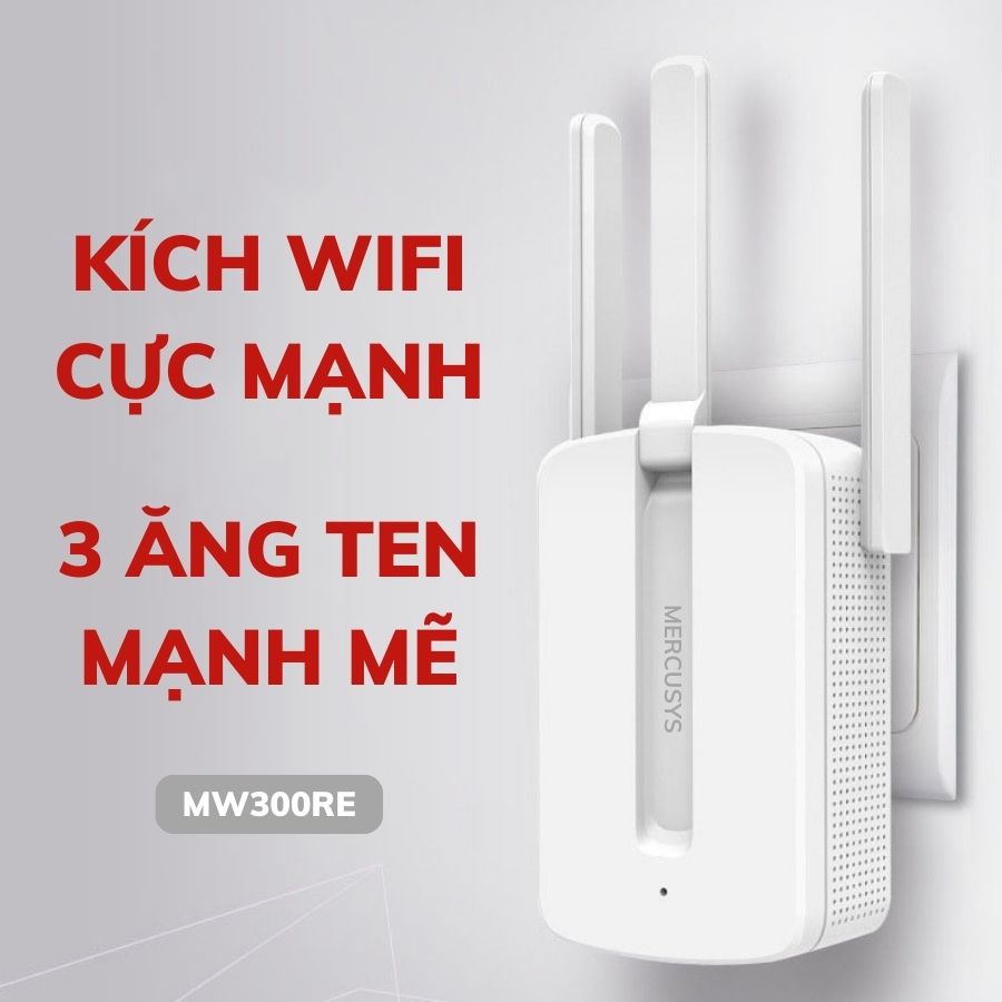 Bộ kích sóng wifi Mercusys MW300re 3 râu cực mạnh,Kich wifi,cục hút wifi,kích sóng wifi hàng  - Hàng Chính Hãng