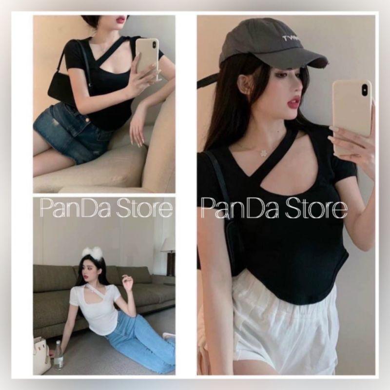 Áo croptop cổ tròn dây chéo tà bầu