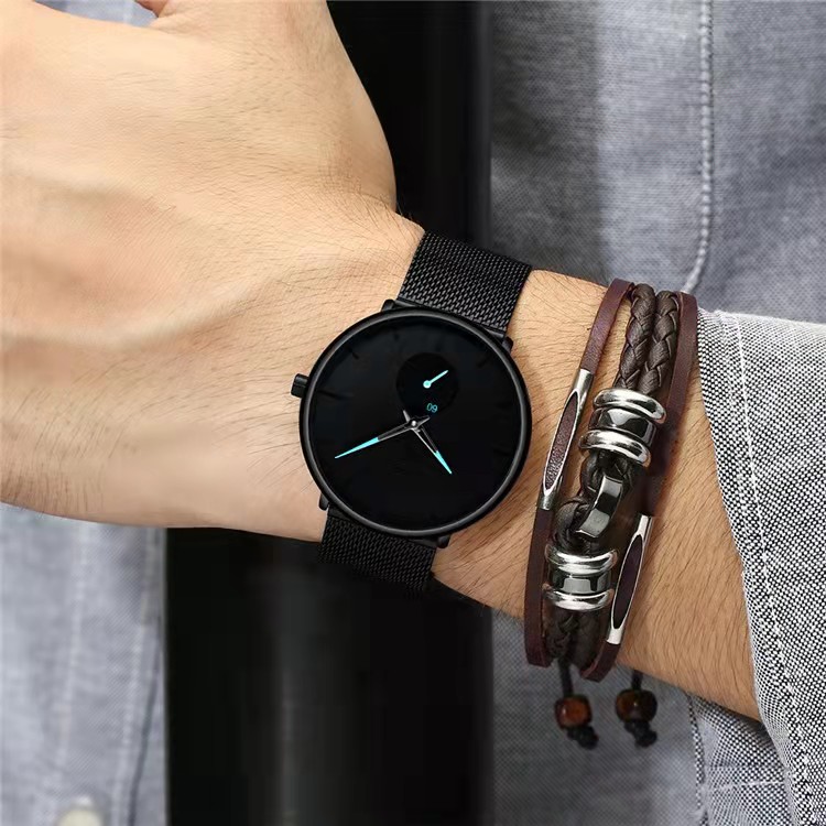 Đồng hồ thạch anh đơn giản Dây đeo bằng thép không gỉ thanh lịch Siêu mỏng CRRJU Nam