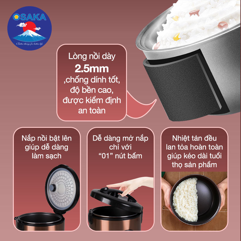 Nồi cơm điện 3D cao cấp RC-318P dung tích 1.8 lít, ủ cơm ngon hạn chế cơm khô - Hàng chính hãng