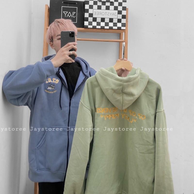 Áo Khoác Hoodie Zip Nỉ Bông 07.07 màu Xanh xám/Nam nữ Unisex/ Jaystoree