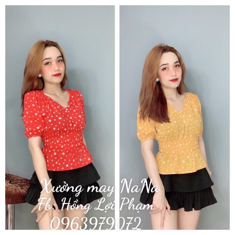 Áo kiểu hoa nhí cổ V (hình thật +video)