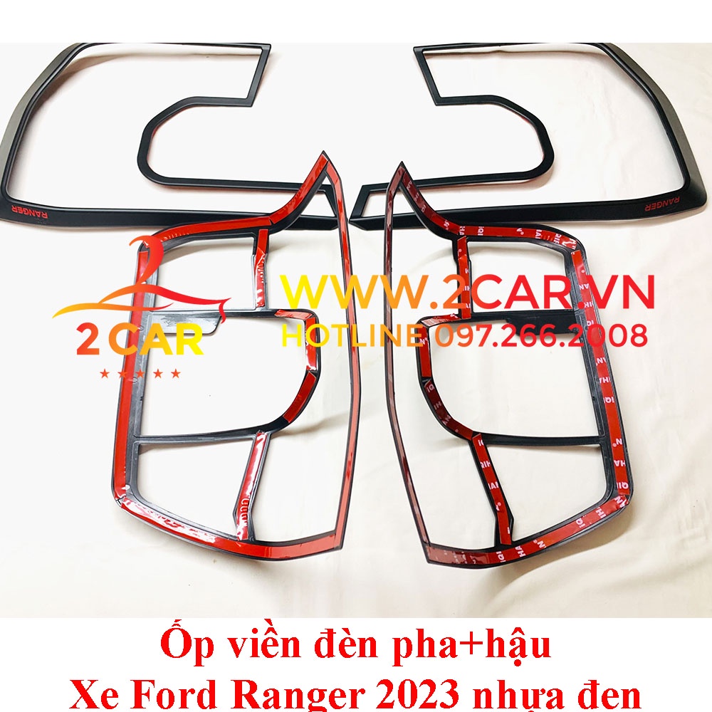 Ốp viền đèn pha, hậu xe Ford Ranger đời 2022 2023 chất liệu nhựa đen cao cấp