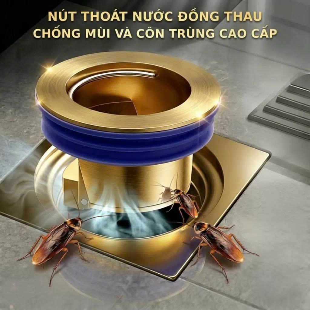 Bịt Cống Chống Hôi Lõi Đồng 100% – Nắp Thoát Sàn Chống Mùi, Ngăn Gián, Chống Côn Trùng