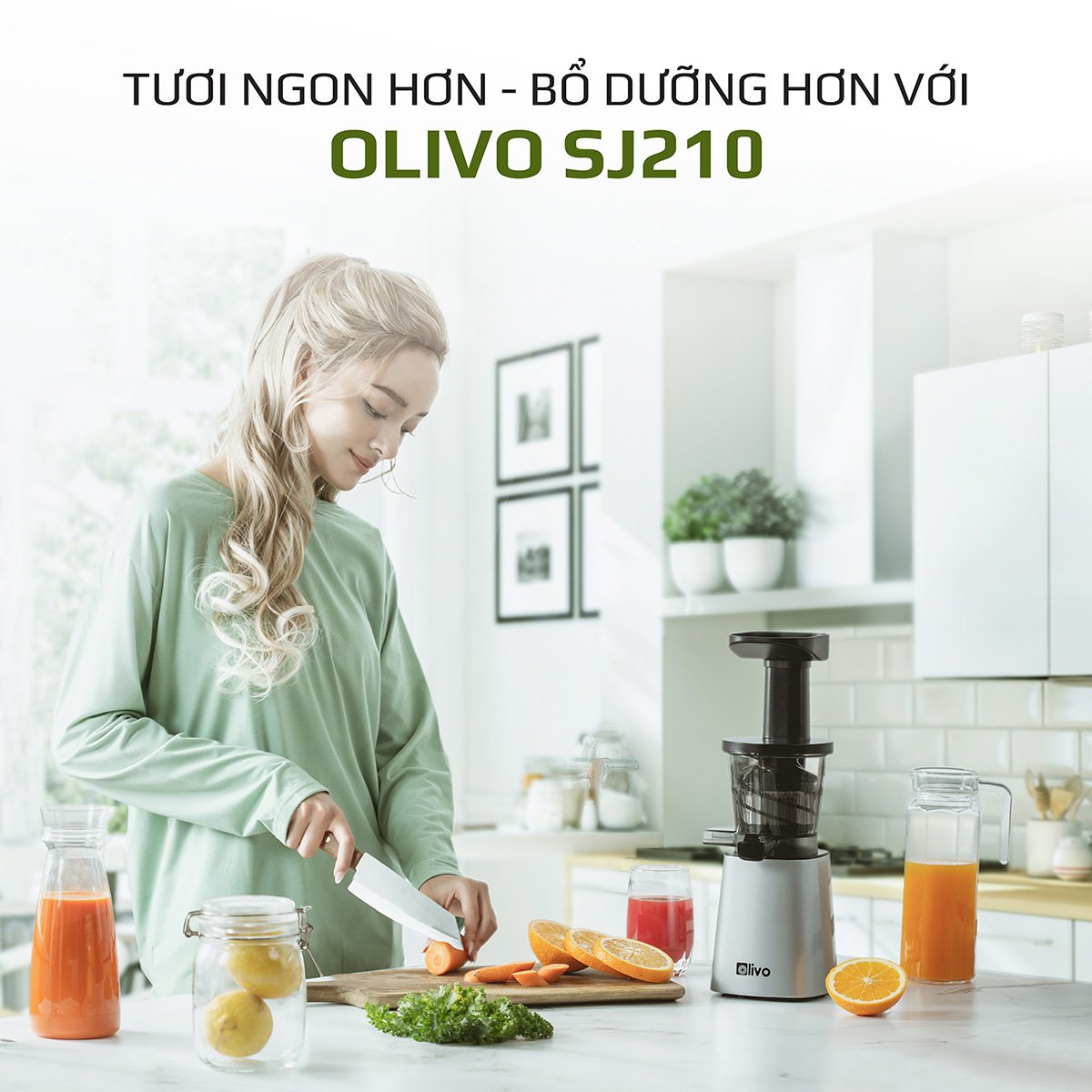 Máy Ép Chậm Trái Cây Hoa Quả Rau Củ OLIVO SJ210 - Hàng Chính Hãng