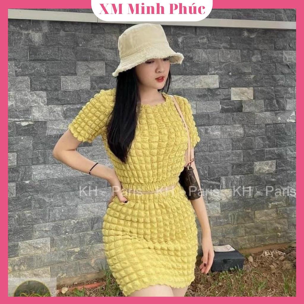 Set đồ nữ áo phối chân váy ôm 4 màu ( hồng, xanh bơ, đen, be) phù hợp đi chơi, đi tiệc thời trang nữ XM Minh Phúc