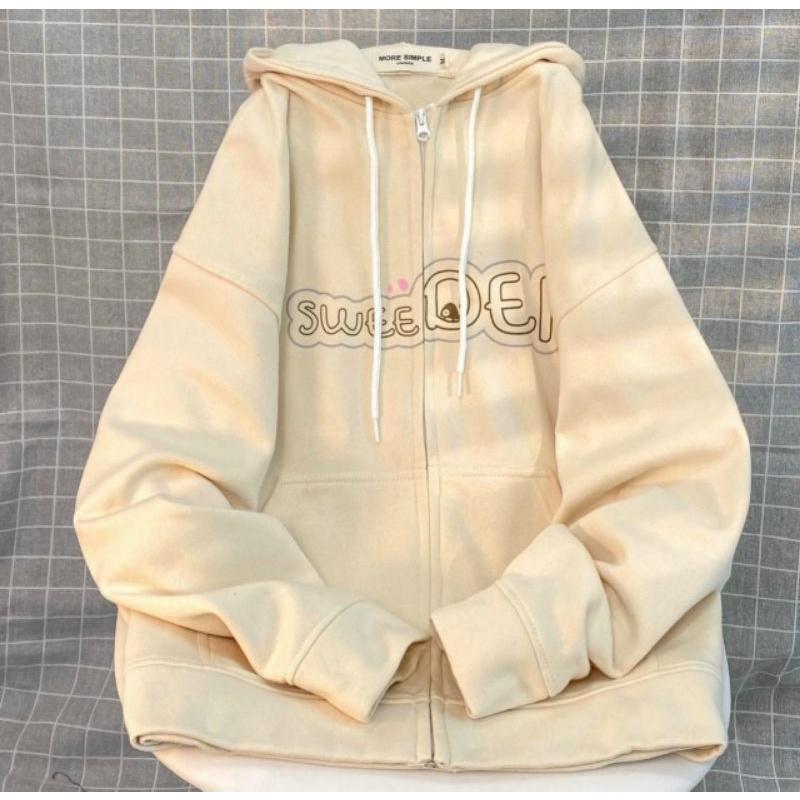 Áo khoác nỉ bông form rộng nón to chùm đầu,mẫu áo hoodie ulzzang khoá zip in chữ phối màu unisex nam nữ mẫu thu dông mới