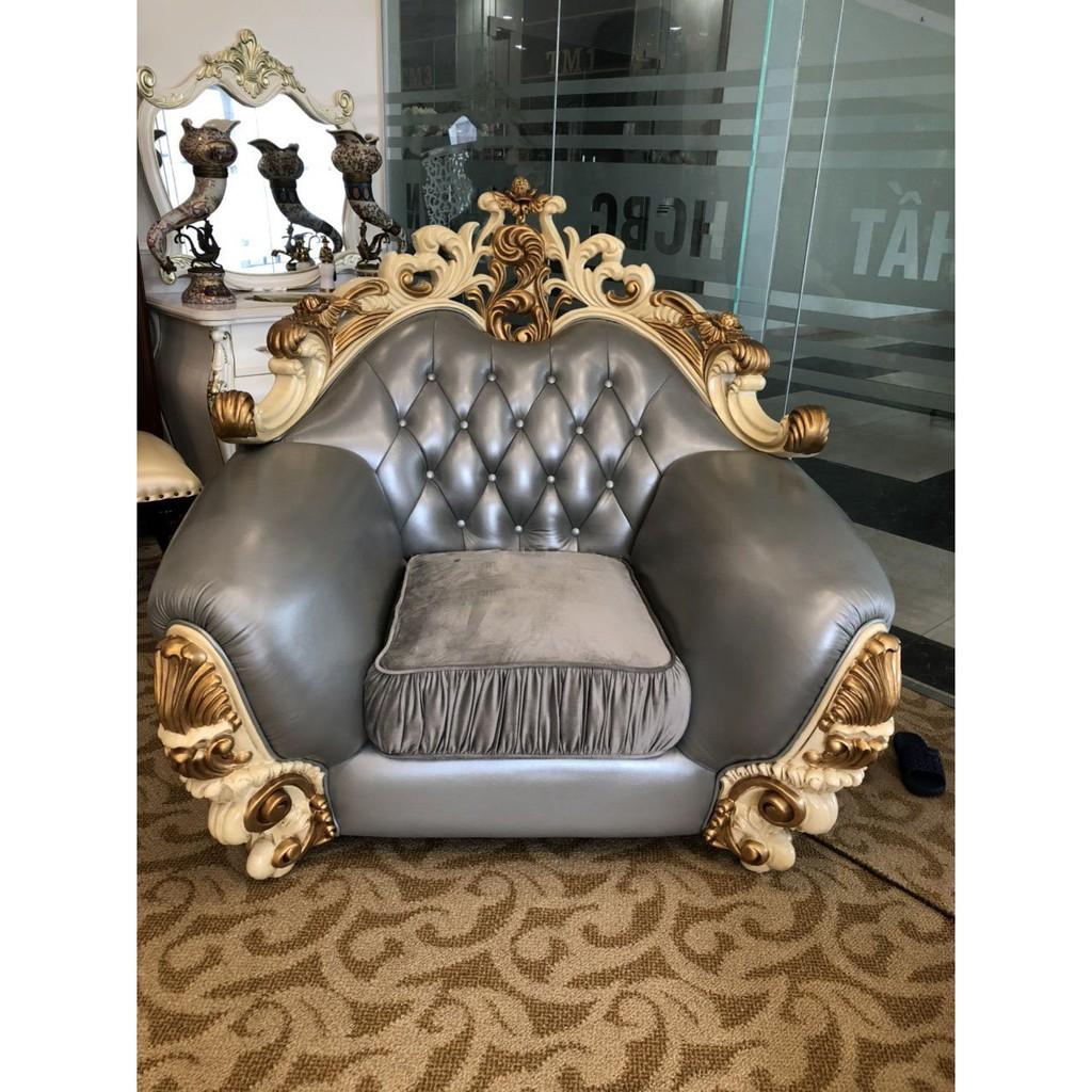 Sofa TÂN CỔ ĐIỂN nhập khẩu chất liệu gỗ sồi da bò Italy kết hợp nỉ tuyết thời thượng YM-sofa 1909 – Nội Thất HCBC