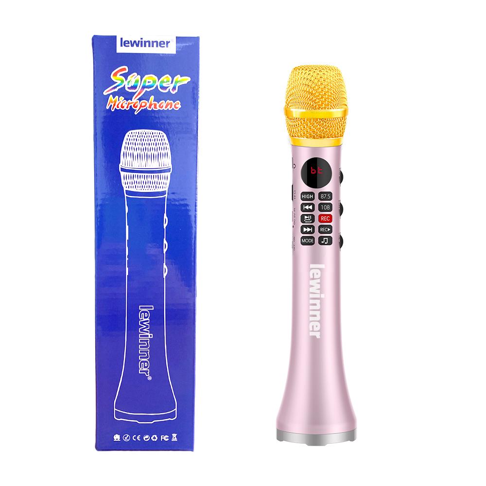 Micro hát karaoke chuyên nghiệp Lewinner L-699 Loa không dây Micro Bluetooth di động cho điện thoại hỗ trợ ghi âm TF play Màu sắc: hồng