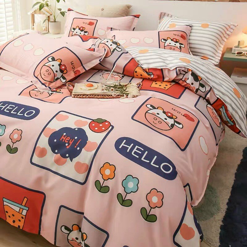 Bộ Chăn Ga Gối 4 Món Vải Cotton Mềm Mại Cao Cấp Họa Tiết Thú Hoạt Hình CHIPBED024