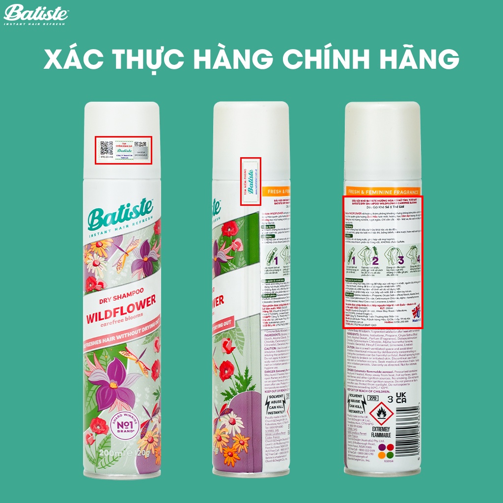 Dầu Gội Khô Batiste Hương Hoa Cỏ Nữ Tính, Tươi Mát - Batiste Dry Shampoo Fresh & Feminine Wildflower 200ml