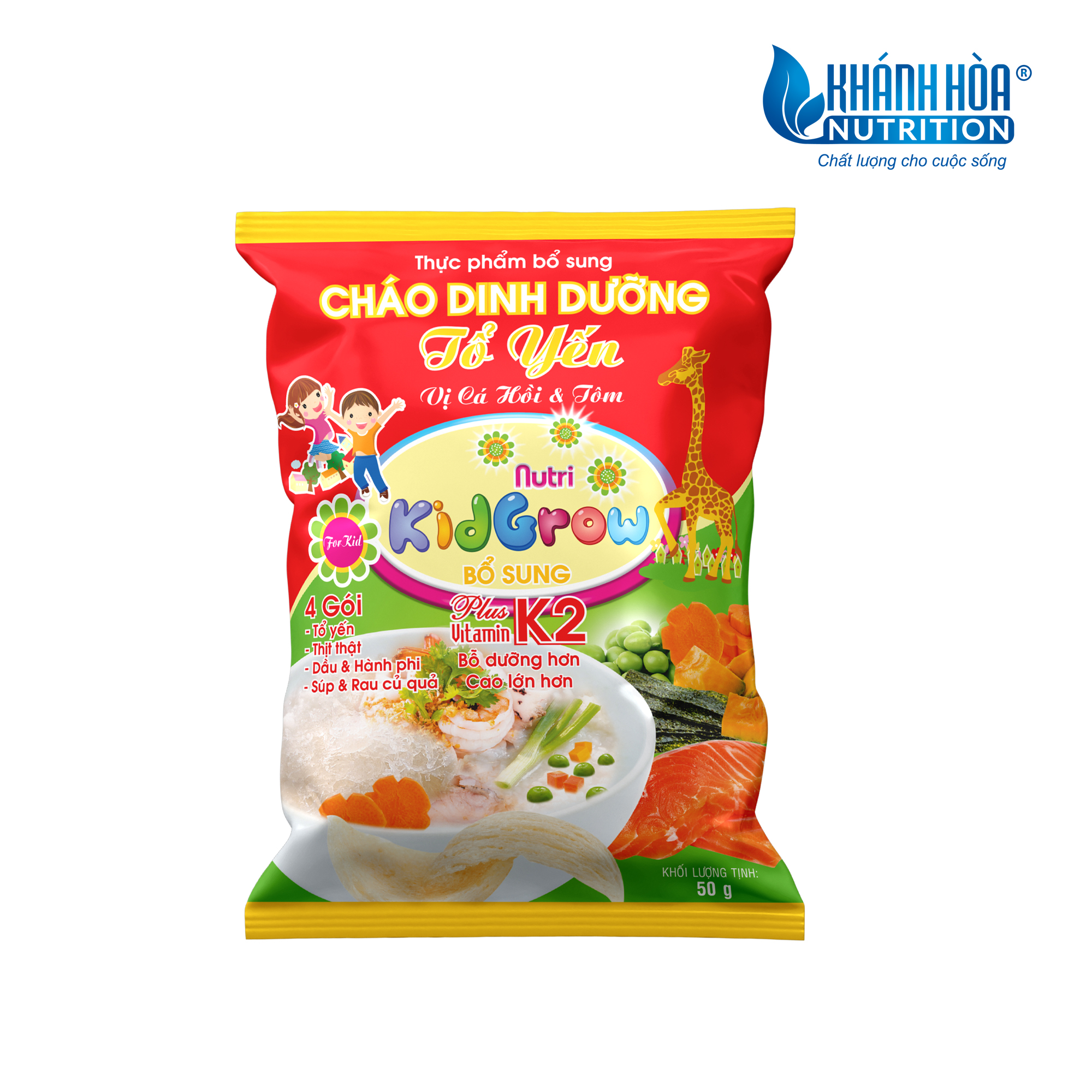 Cháo Dinh Dưỡng Tổ Yến Vị Cá Hồi & Tôm - Khánh Hòa Nutrition- Gói 50g ( Thùng 30 Gói )