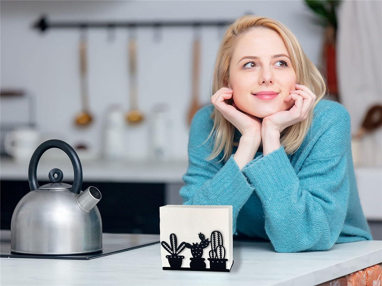 2 PC Napkin Chủ sở hữu cho bàn, Black Farmhouse Kitchen Cocktail Ăn uống Napkin Chủ