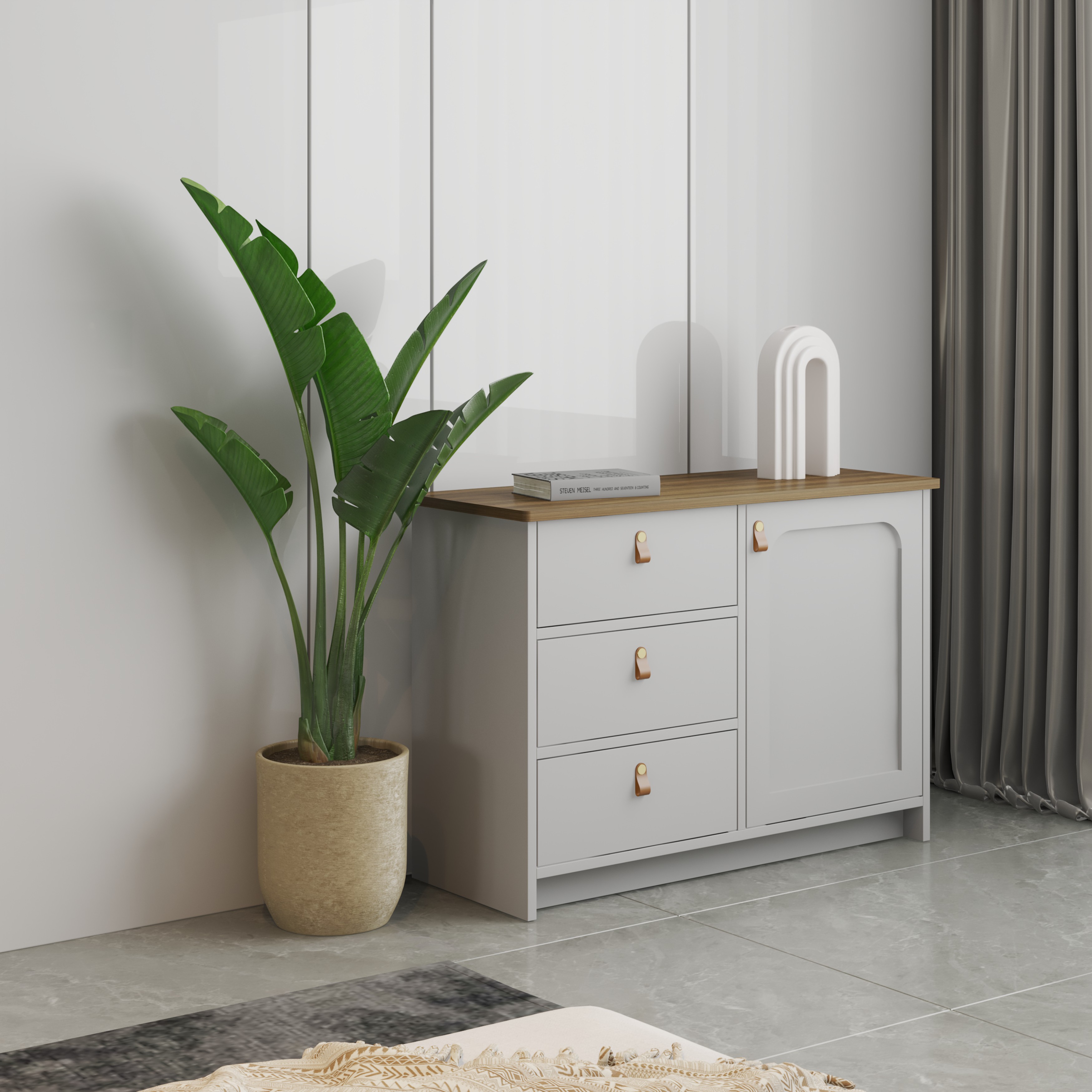 [Happy Home Furniture] NOMIA , Tủ lưu trữ 3 ngăn kéo - 1 cửa mở , 90cm x 35cm x 64cm ( DxRxC), THK_063
