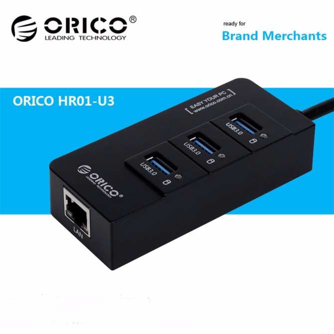 Bộ chia USB HUB 3 cổng USB 3.0 tích hợp cổng Lan Gigabit Orico HR01-U3 - Hàng Chính Hãng