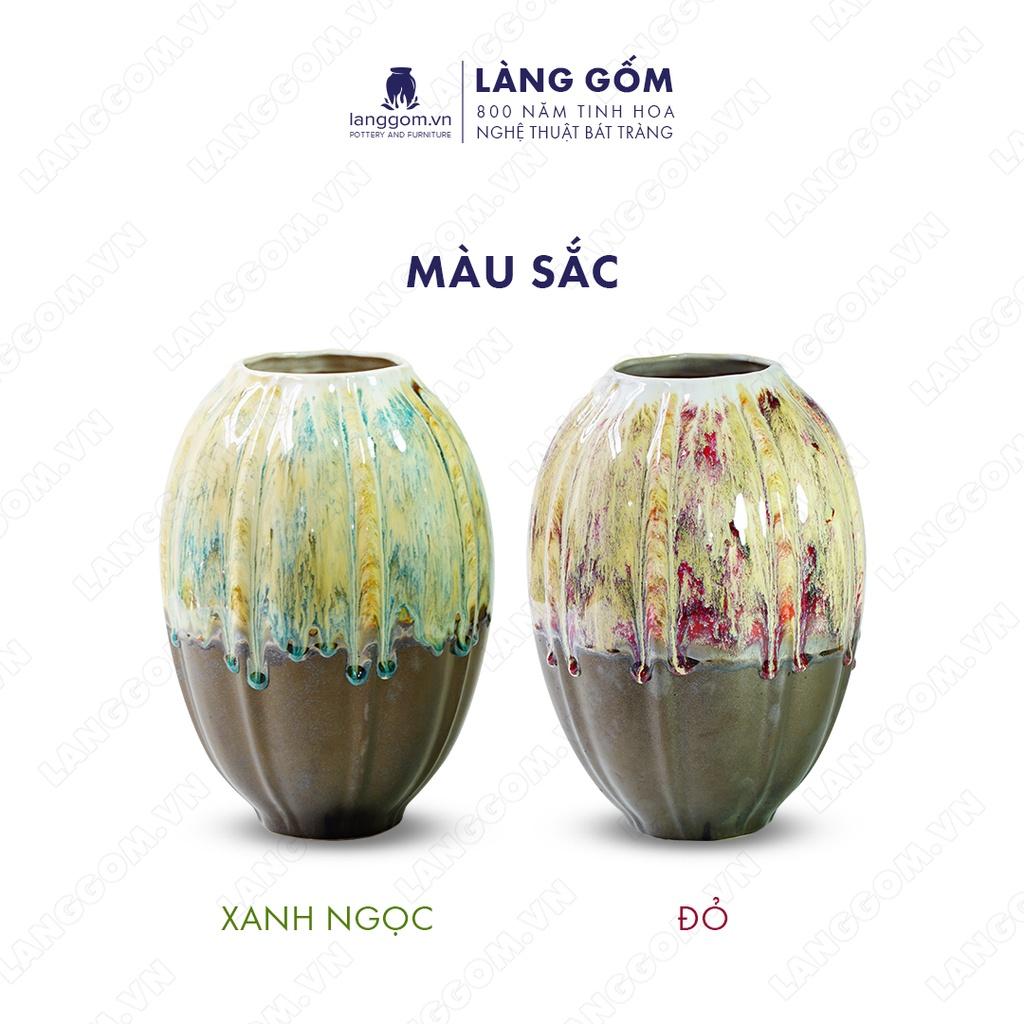 Bình hoa, lọ hoa Gốm sứ Bát Tràng cao cấp Men chảy dạng múi dùng làm quà tặng, trang trí - Làng Gốm Bát Tràng