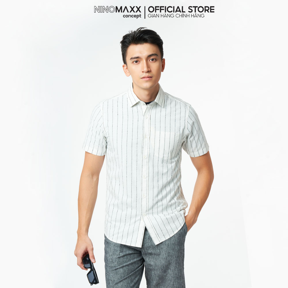 NINOMAXX Áo sơ mi Nam kẻ sọc tay ngắn form slim Fit 2101004