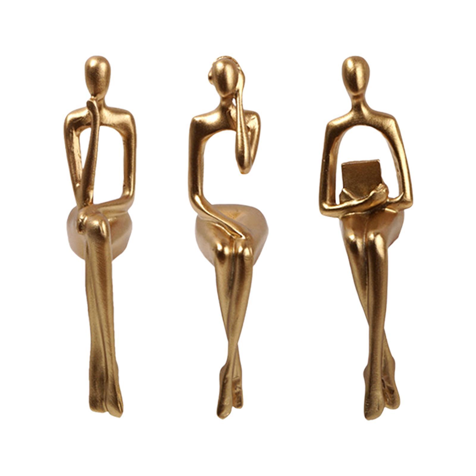 3PCS Sitting Thinker Statue Abstract Figurines for Shelf Tabletop