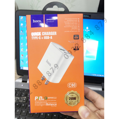 Cốc Sạc Nhanh PD20W + QC3.0 Hoco C80 Tích Hợp 2 Cổng Ra USB Và Type C Vật Liệu Chống Cháy