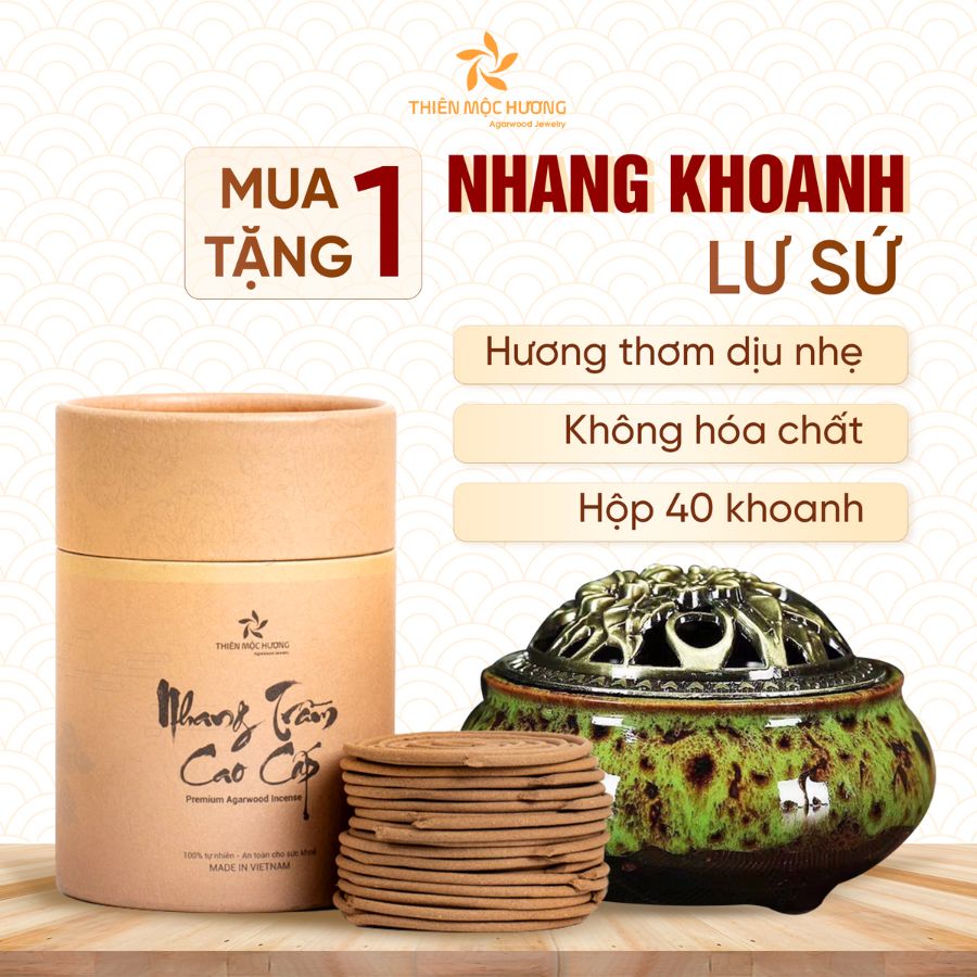 Nhang khoanh Trầm Hương cao cấp 12 Năm tích trầm - Tặng kèm lư sứ xông nhà - Thơm lâu, an toàn sức khỏe - Không kích mũi, không cay mắt - Thiên Mộc Hương