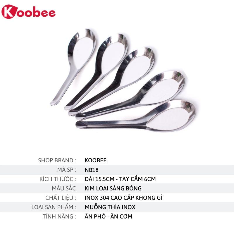 Combo 5 thìa Inox cao cấp KooBee - Muỗng thìa ăn cơm ăn phở cao cấp không gỉ sáng bóng NB18