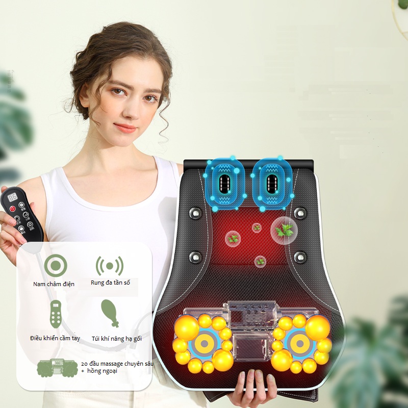 Gối Massage Hồng Ngoại - Massage Cổ Vai, Gáy Có Điều Khiển Cầm Tay, Sử Dụng Tại Nhà, Văn Phòng