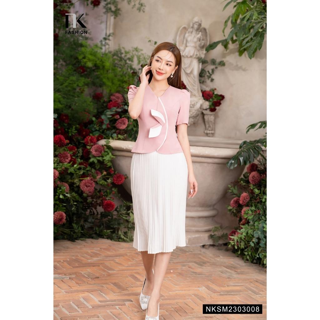 Áo Sơ Mi Nữ NK Fashion Thiết Kế Phối Nếp Hoa Gấp Kiểu Dáng Thanh Lịch Nhẹ Nhàng Chất Vải Nhập Hàn Cao Cấp NKSM2303008