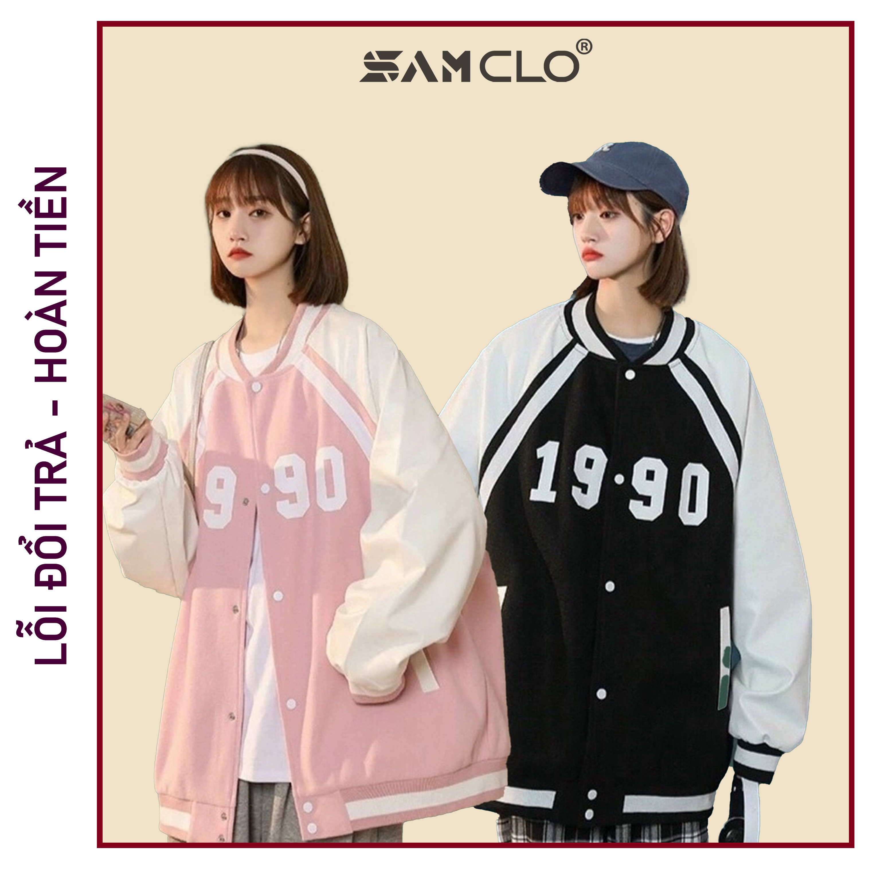 Áo khoác dù bomber 2 lớp nam nữ SAM CLO phong cách bóng chày form rộng unisex mặc cặp - couple IN SỐ 1990