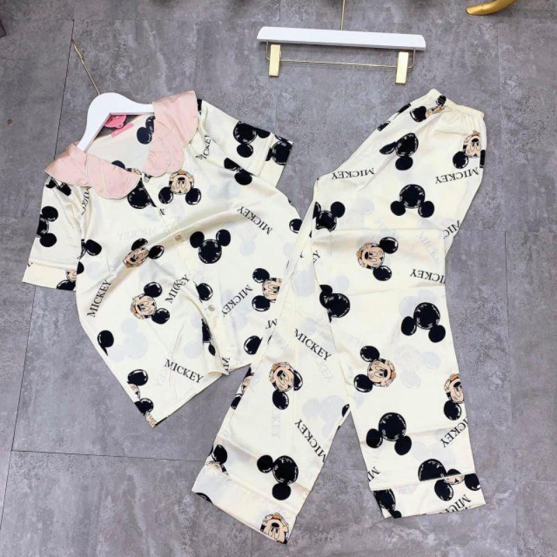 Đồ bộ pijama nữ lựa latin cổ sen tay cộc quần dài cao cấp