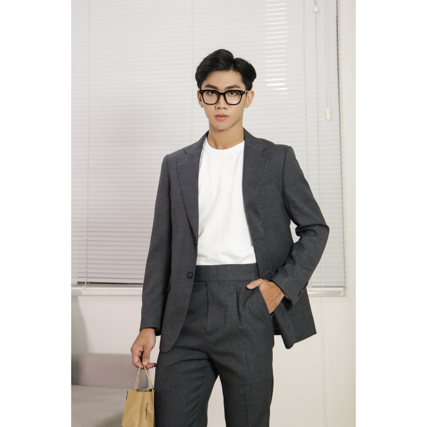 Áo suit vest công sở may đo, thiết kế hai hàng khuy đơn viền tròn, BASIC-JACKET-3 kiểu dáng Slim Fit, phong cách thanh lịch - HY.WO