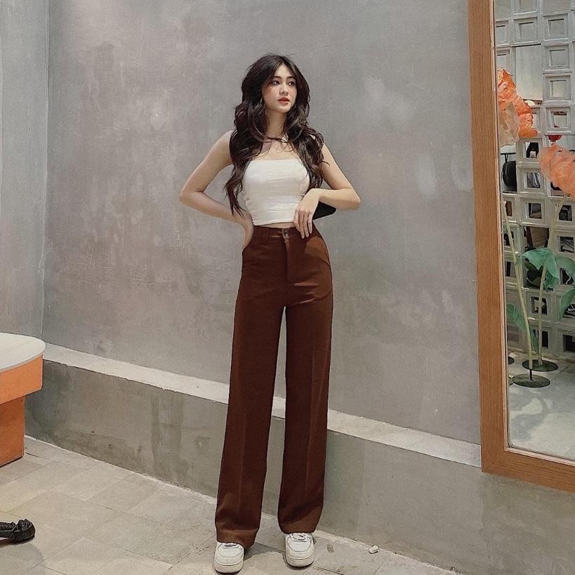 Quần ống rộng cạp cao chất vải đẹp culottes suông nữ hack dáng D'Lily Store